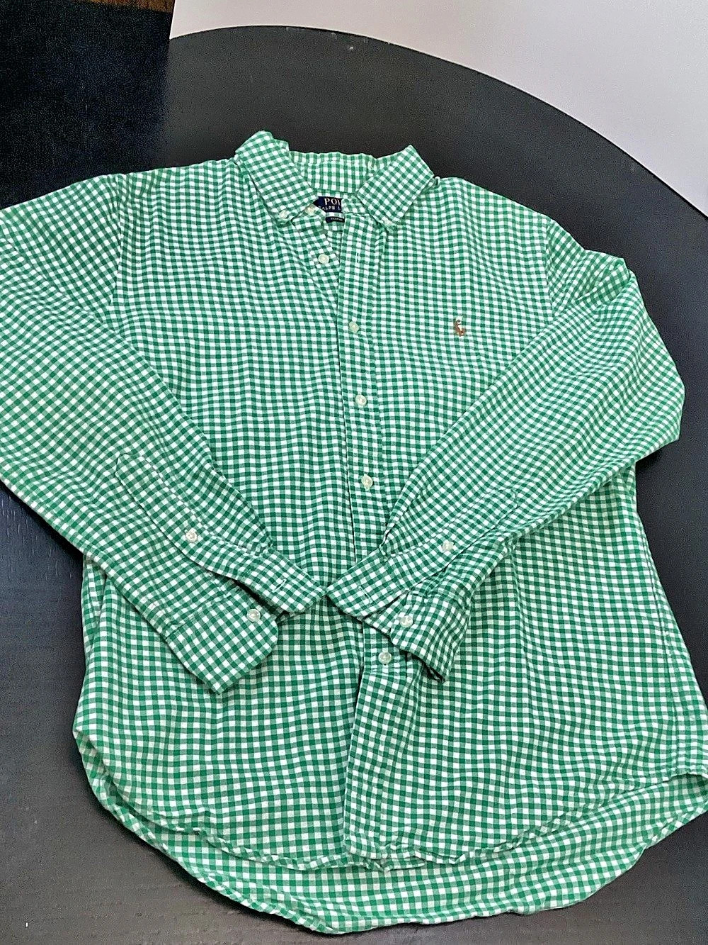 Polo Ralph Lauren Classic Fit Gingham Button Down in Green & White Size Medium